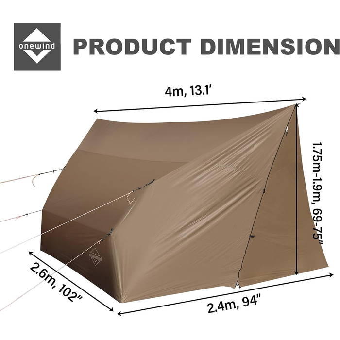Onewind Hammock Tarp - Versatile Camping Shelter, Ultralight Rain Fly with Doors, XXL Size for Winter Bushcraft & Tent Use - Complete Kit