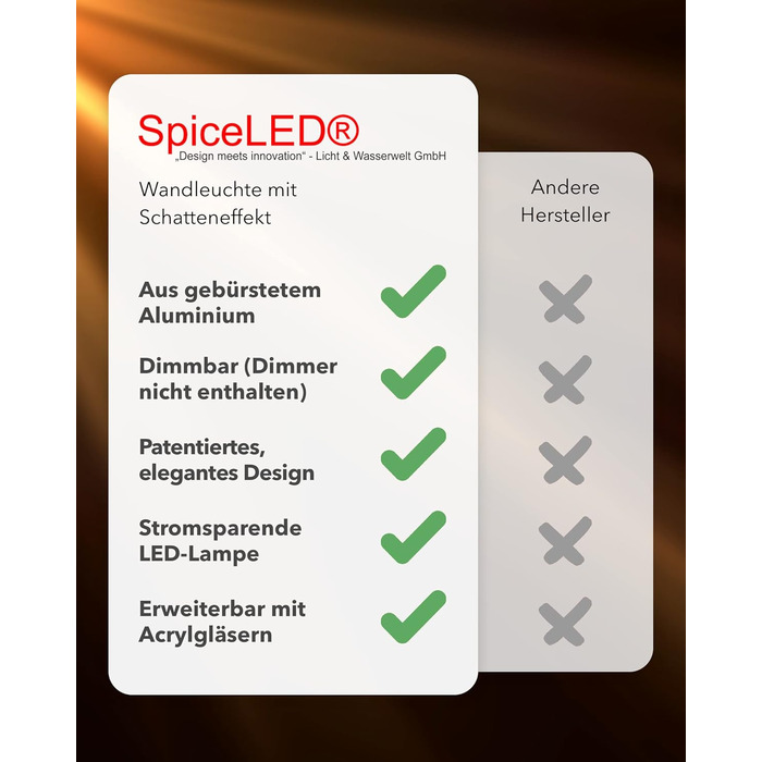 SpiceLED Wandleuchte: Світлодіодна настінна лампа SpiceLED, 14W, тепле біле світло, сріблясте, з ефектом тіні, диммер, 25x8x8 см