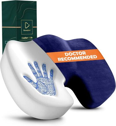 Ортопедична подушка для сидіння Ecosafeter з піною Memory Foam - покращує кровообіг та знімає напругу з куприка. Ергономічна подушка для офісного, комп'ютерного крісла, крісла-коляски (Блакитна)