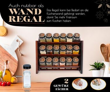 Elegant dark spice rack, wood, standing & wall mounted. 18 SPICE JARS, 25 LABELS. Spice organizer, spice rack, kitchen shelf, wood, vintage. Spice rack - spice rack system hanging - spice storage