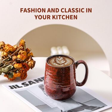 Набір кавових чашок Hasense, темно-сірий, 4 шт, 340 мл, з великою ручкою, для кави, чаю, молока та гарячого шоколаду, легко миються, підходять для мийки та мікрохвильової печі