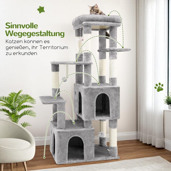 Драбина для котів Globlazer XL (156 см) з будиночком, платформами та когтеточками, сірий