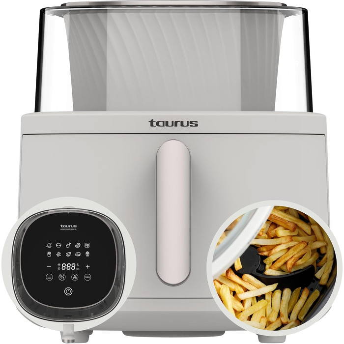 Фритюрниця Taurus Aero Crisp Spin 6L з обертальним механізмом, 6л, 1550 Вт, до 200°C, сучасний дизайн, біла