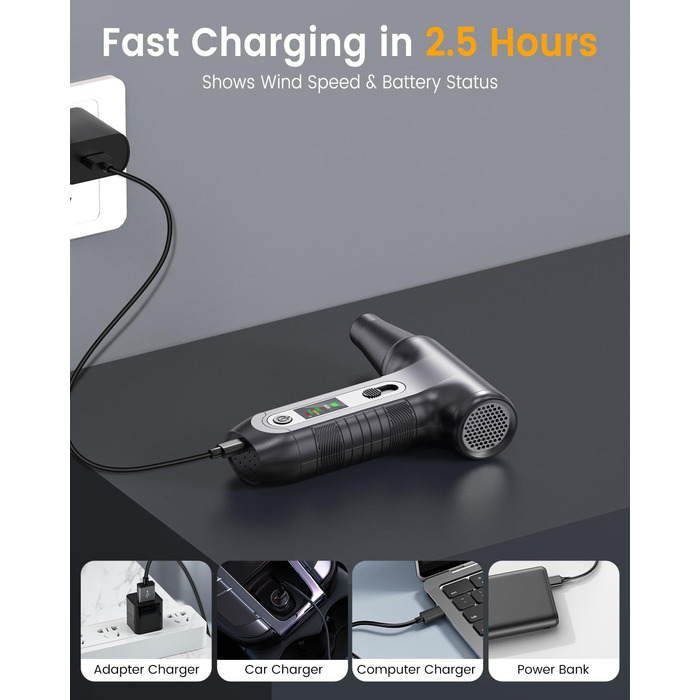 Електричний повітряний дмухач з HD-дисплеєм - 200000 обертів/хв, LED-підсвічування, акумуляторний міні-дмухач, спрей для чищення ПК, повітряний дмухач для клавіатури, дому, авто, W06, сріблястий