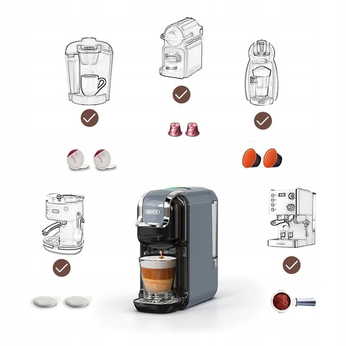 Капсульна кавомашина HiBREW H2B-GR, 20 бар, сіра