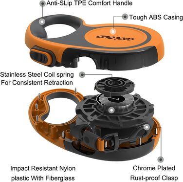 Висувна поводок для собак, 4.6 м, для собак малих, середніх та великих порід (до 110 кг), міцний, з гальмом в один клік, зелений (Medium, помаранчевий/червоний у вигляді зигзагів)