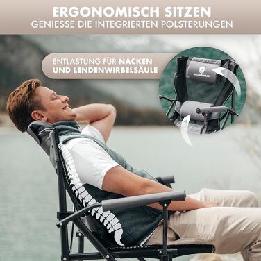 Складний туристичний стілець NATURBUMMLER® Cloud Sit+ сірого кольору – 150 кг, дихаюча сітка, висока спинка, для кемпінгу, риболовлі, саду та відпочинку на природі