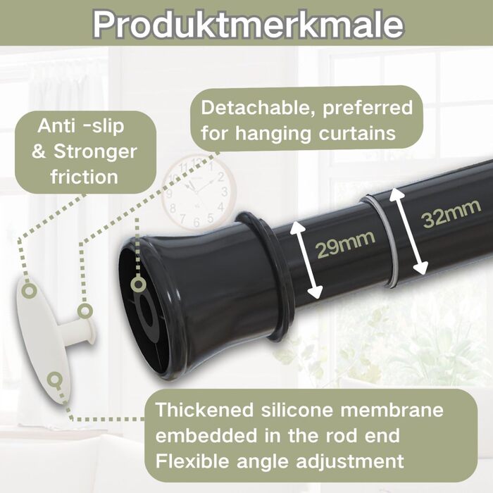 Штанга для карниза без свердління та шурупів, телескопічна, для душу та шафи, 190-410 см (діаметр 32 мм)