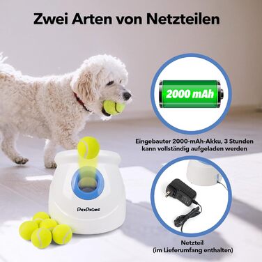 Автоматична машинка для метання м'ячів Pet Prime для великих собак, 10-40 футів, 6 тенісних м'ячів 2,5''