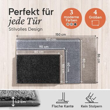 Килимок для входу Blumtal 50x80 см, протибризковий килим з мікрофібри з водонепроникною TPR-підкладкою, протиковзний грязезахисний килимок у приміщення (сірий, прямокутний)