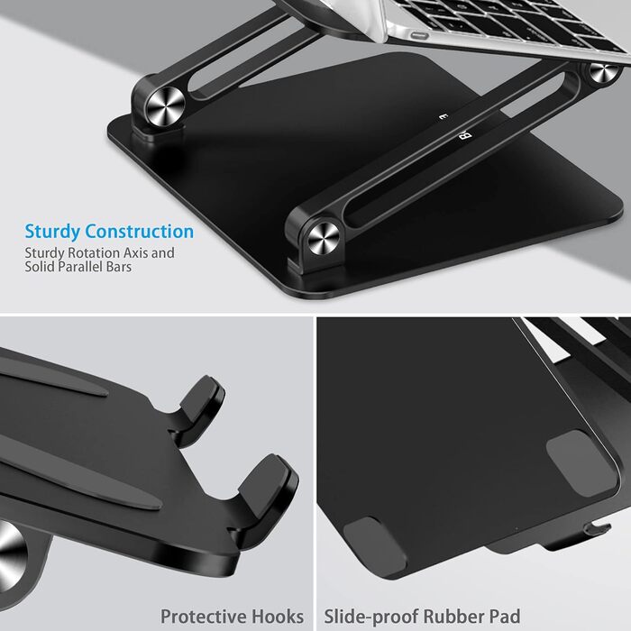 Adjustable Aluminum Laptop Stand - Ventilated Laptop Holder for 10-17 inch Laptops - Compatible with MacBook, Dell, HP, Samsung, Acer
