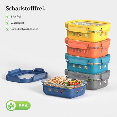 Скляні контейнери для зберігання їжі з кришками (набір) – Meal Prep, мікрохвильова піч, холодильник, посудомийна машина. Прозорі банки для кухні, офісу, сім'ї