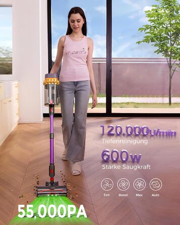 Акумуляторний бездротовий пилосос 600W, потужність всмоктування 68КПа, колір Purple