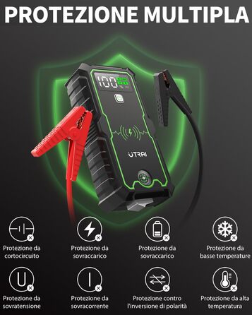 Powerbank UTRAI Starthilfe: Портативний пусковий пристрій для автомобіля 27000mAh, 3600A, з бездротовим зарядним пристроєм 10W та ліхтариком 4 LED