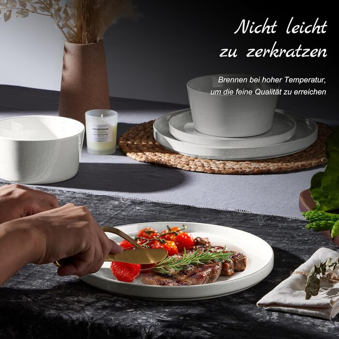 Набір посуду Homikit на 6 осіб: тарілки, миски, десертні тарілки, тарілки для їжі, з реактивною глазур’ю, кераміка, безпечний у мікрохвильовці та посудомийній машині, білий, 18 шт.