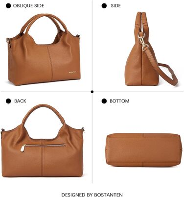 Сумка жіноча BOSTANTEN шкіряна шопер Hobo через плече з регульованим ременем, коричнева