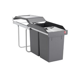 Відро для сміття Hailo Tandem 3650103 | Вбудований контейнер для сміття 2 секції, 50 мішків, для шаф від 300 мм, зручний висувний механізм, срібно-антрацитовий колір
