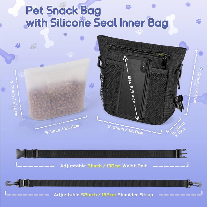 Набір для собак: сумка для ласощів, клікер, диспенсер для відходів, поясна сумка для корму. Чорний & зелений інтер'єр