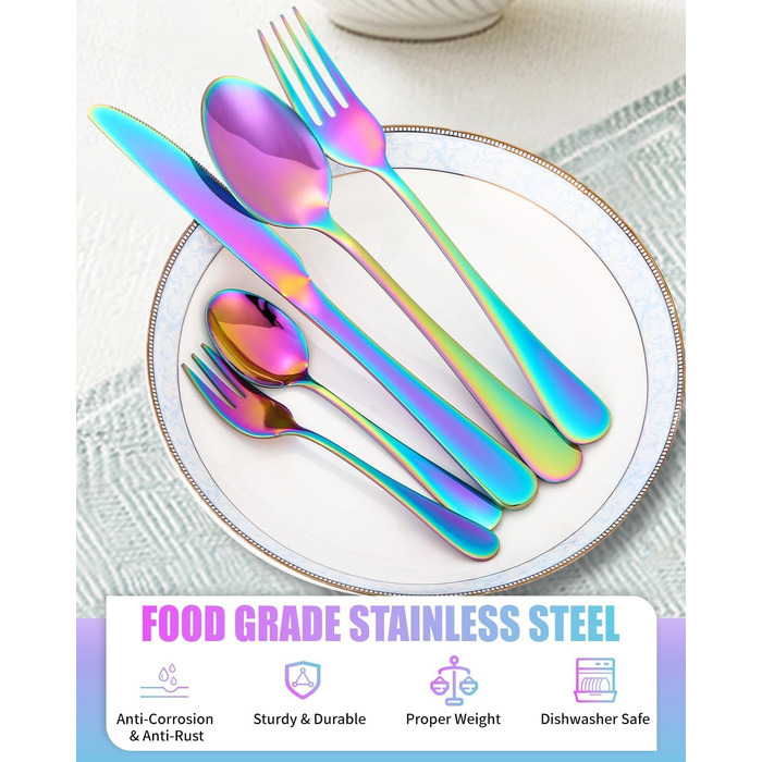 Набір столових приборів на 12 осіб, 60 предметів, чорний, з нержавіючої сталі, з високим блиском, придатний для миття в посудомийній машині, елегантний, з ножем, виделкою, ложкою, для дому, вечірки, ресторану