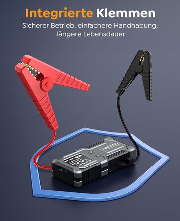 Powerbank Starthilfe 6000A: Зарядний пристрій для автомобіля 12V з кабелем, LED-лампа та дисплеєм (до 9L бензин, 7L дизель) - для SUV, мотоциклів, газонокосарок