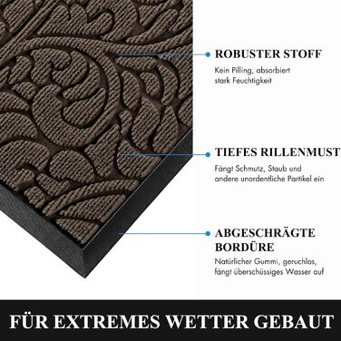 Килимок для дому та вулиці Yimobra - миється, нековзкий, 75 x 43 см, коричневий