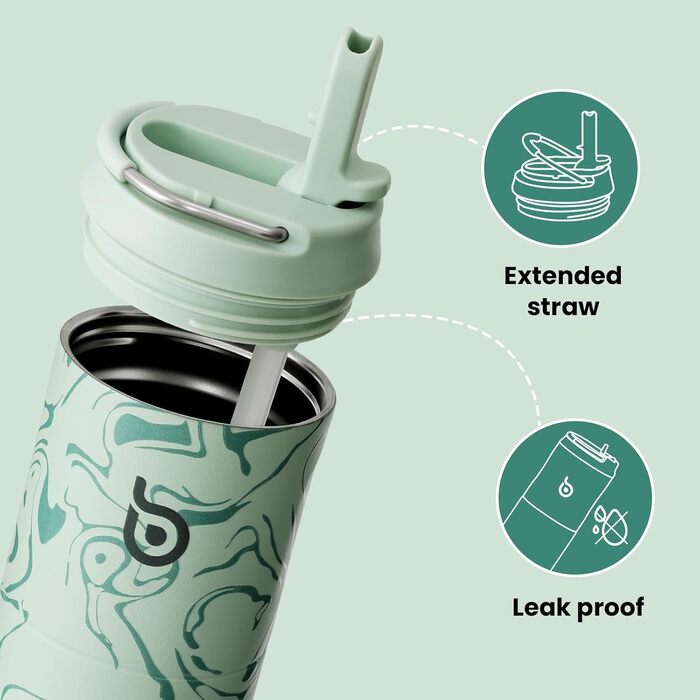 BOTTLE BOTTLE Insulated Stainless Steel Water Bottle 750 ml with Straw, Lid & Handle – Leak-Proof, BPA-Free, Double-Walled – Ideal Water Bottle for Sports, Travel & Fitness (Green) (Green Mountain Pattern)