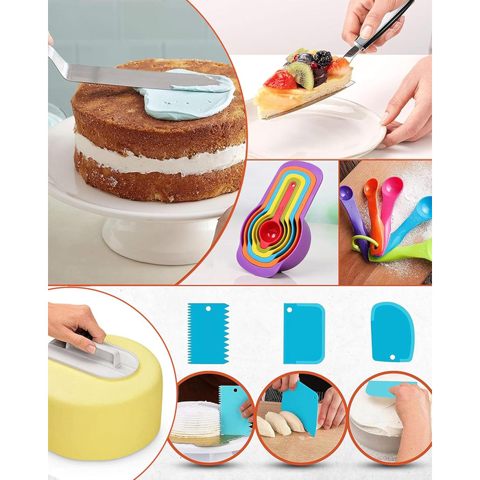 Набір для випічки тортів RFAQK 50-в-1: обертовий стіл, 12 підставок, насадки та мішки для крему, вирівнювач (700 шт.)