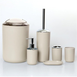Набір аксесуарів для ванної кімнати, 6 предметів: відро для сміття, тримач для зубних щіток, стакан для зубної пасти, мильниця, диспенсер для миючого засобу, зелений (бежевий)