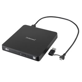 Зовнішній CD/DVD привід-записувач Intenso EOD 400D Slim, USB 3.2 (USB-C та USB-A), для ноутбуків та ПК, Windows та MacOS, чорний