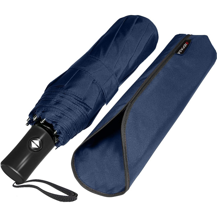 Вітростійкий туристичний парасолька SIEPASA, компактний автоматичний парасолька для подорожей, Marineblau (темно-синій), 42 дюйми