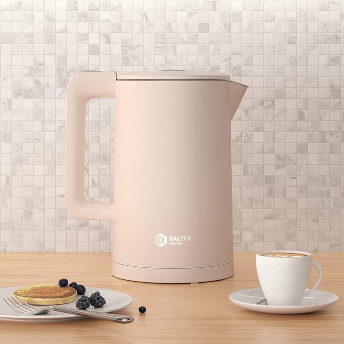 Balter Stainless Steel Kettle WK-4, 1.7 Liter, Electric Kettle, Double-Walled Design, BPA Free, LED, Compact Tea Kettle, Quiet (Black) (Pink)