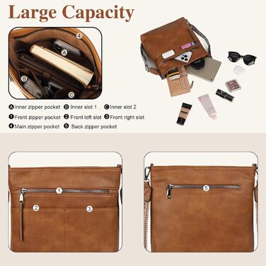 Сумка жіноча Gladdon шкіряна крос-боді середнього розміру коричнева з широким ременем та плечовим ремінцем