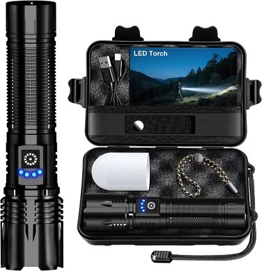 Ліхтар LED тактичний USB-C 50000 люмен, 24 години роботи, Zoom, 5 режимів, IP67, чорний