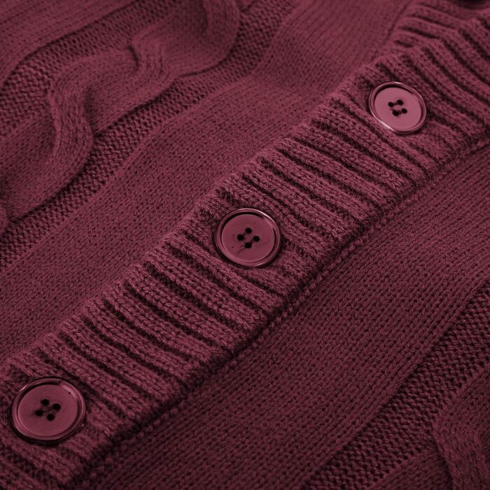 Чоловічий кардиган PJ PAUL JONES з в'язаним візерунком коси та ґудзиками, з ребристою стійкою комірцем для осені/зими (M, Бордовий)