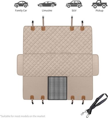 Захисний чохол на сидіння для собак, для автомобілів, позашляховиків та вантажівок з сіткою у вікно, стійкий до подряпин, ковзання та води, з поворотком для прив'язування (Рожевий)