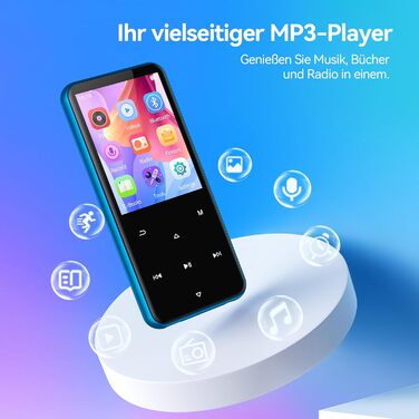 MP3-плеєр AGPTEK 64GB Bluetooth 5.3 з TFT екраном, FM-радіо, підтримкою до 128GB, функцією запису та E-Book (синій)