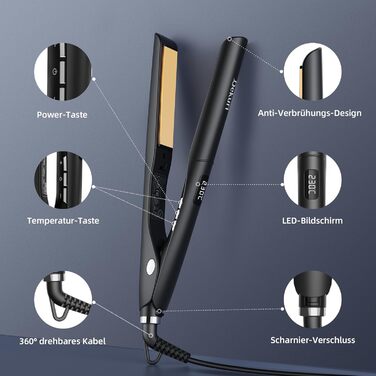 Dekuri 42mm Ceramic Hair Straightener - Water-Based Plates, Pink/Black - Adjustable 120°C-230°C