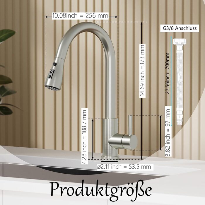 Чорний кухонний змішувач SEMANEY з витяжною лійкою, 3 функції, поворотний на 360°, з нержавіючої сталі (щіткова обробка)