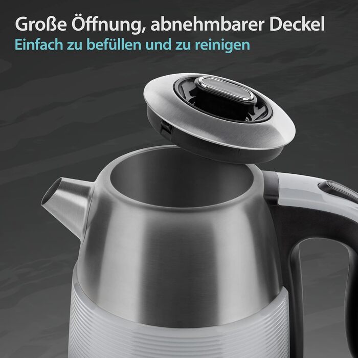 Електричний чайник з нержавіючої сталі 1.7 л з термометром, LED-підсвічуванням та автовимкненням, срібно-сірий