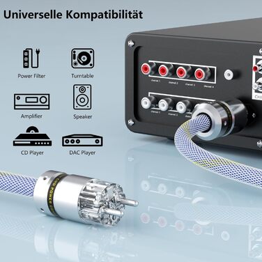 Audiофільний HiFi мережевий кабель живлення 10AWG з родієвим роз'ємом IEC320-C15, 125V/15A для підсилювача, сабвуфера та вінілового програвача, 1м