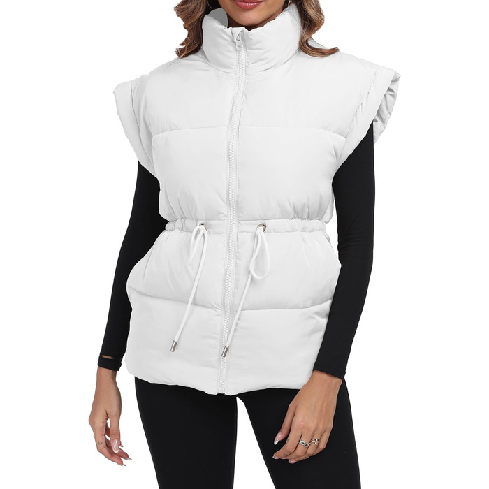 Жіночий великий пуховик ELLEVEN з капюшоном, стьобаний, на блискавці, з кишенями (XL, білий/розкішний сад)