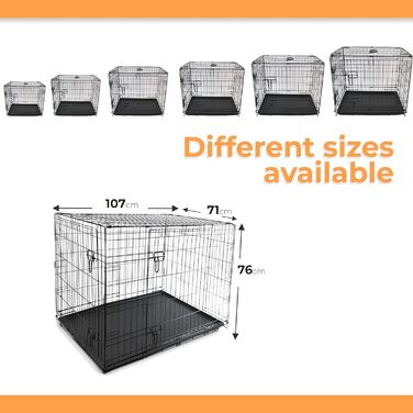 Клітка для собак DIVCHI з піддоном - міцна, складана клітка з двома дверцятами | Легко мити, знімний піддон, будиночок для котів | Чорний (122x76x81cm) (107 x 71 x 76cm)