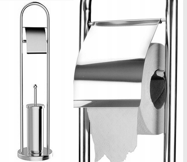 Щітка для унітаза Rodeno, металева, сіра глянцева, з тримачем для паперу