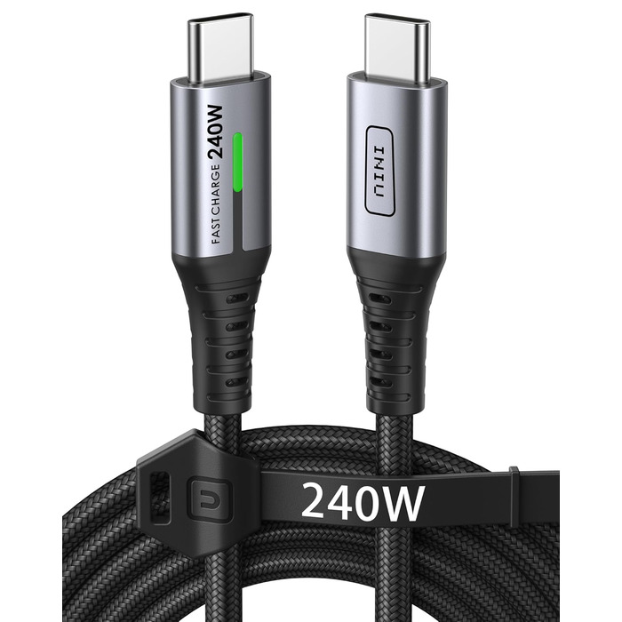 Кабель USB-C 240W, 2 шт. (2м) з LED-підсвіткою, нейлон, для iPhone, Samsung, Pixel, iPad, MacBook
