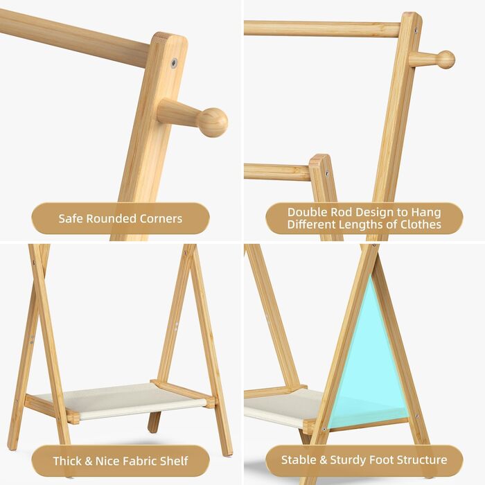 Kids' Clothes Rack, Small Clothes Rack for Toddlers and Pets, Dress-Up Rack with Storage Shelf and Double Rods, Folding Clothes Rack for Kids' Rooms (Standard Size) (Small Size)