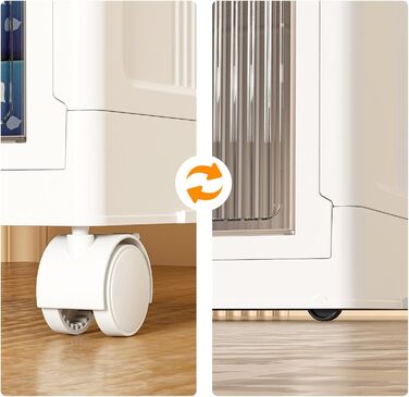 HOOBRO Storage Box with Lid, 41.6 L Plastic Storage Container with Wheels, 4 Pack Stackable Boxes with Doors, Foldable Storage Bins, White EWG442CW01