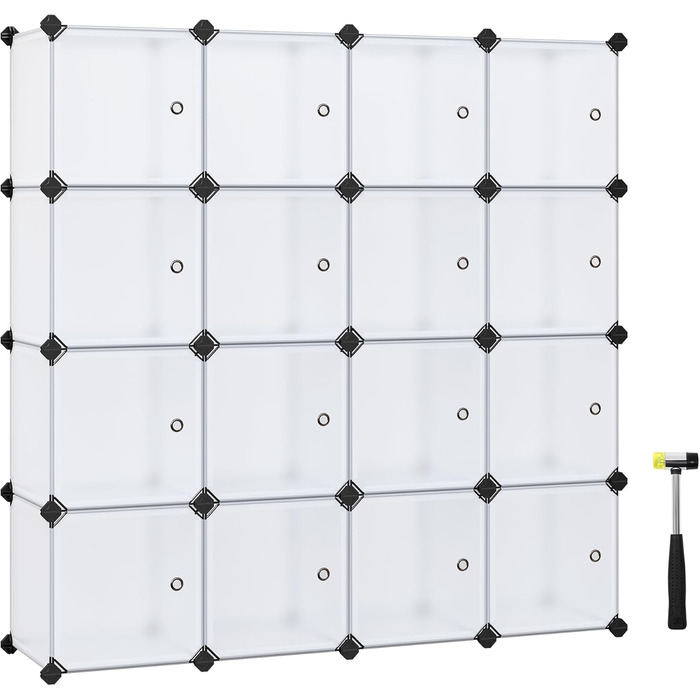 SONGMICS Regal System, Shoe Rack, Set of 16 Cubes, Plastic Closet Organizer with Doors, Stackable Shelf, Storage for Clothes, Shoes, and Books, Easy Assembly, White LPC44BS