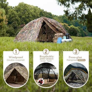 FREE SOLDIER Camping Tent Outdoor Ultralight One-Person Tent in Camouflage, Outdoor Camping, 1 Person Tent Adventure Tent Easy to Set Up and Carry Mosquito Protection, Waterproof