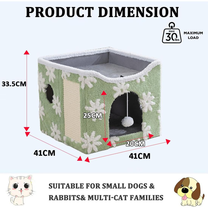 Кігтеточка-будиночок ERNAN для котів з ігровим м'ячиком (зелений, S)