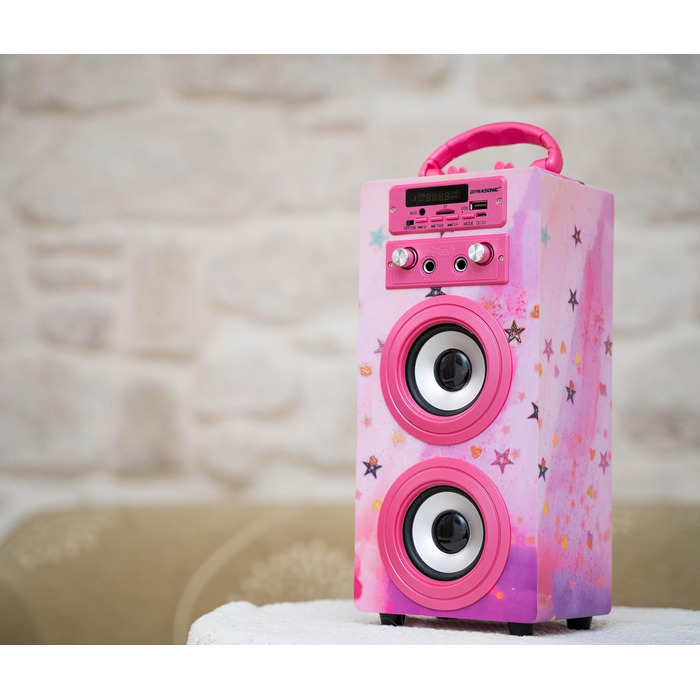 Караоке DYNASONIC з 2 мікрофонами, портативна машина для караоке, Bluetooth-динамік, USB та SD-картрідер, світлові ефекти, подарунок для дітей 5-13 років (Model 15 lights)